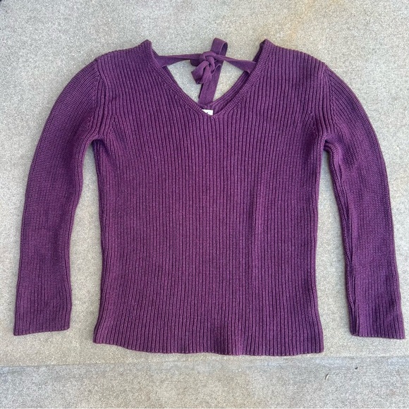 Pact Fisherman Knit Tie Back Sweater in Purple Size Medium - Picture 1 of 9